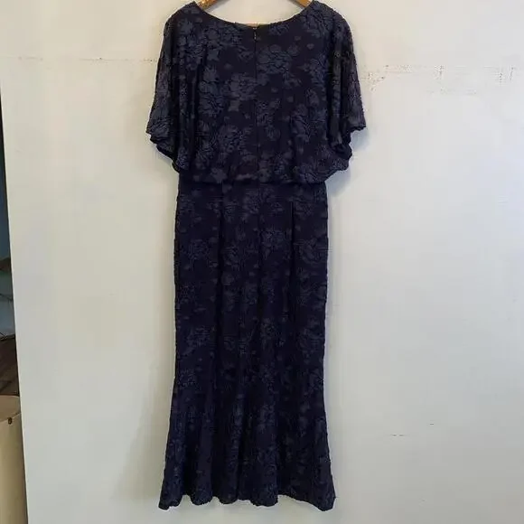 ADRIANNA PAPELL navy burnout velvet floral long blouson dress sz 10